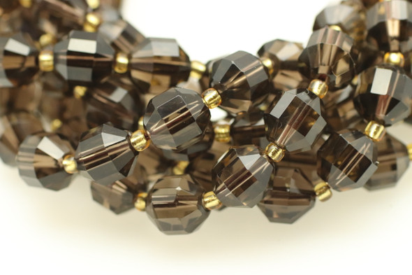 Smoky Quartz, Heated, Faceted Off Round, 10mm, One Strand