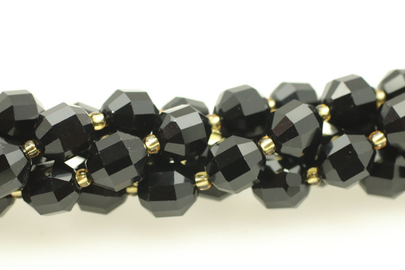 Onyx, Black, Dyed, Faceted Off Round, 10mm, One Strand