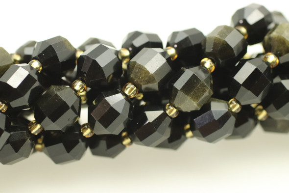 Obsidian, Golden, Natural, Faceted Off Round, 10mm, One Strand