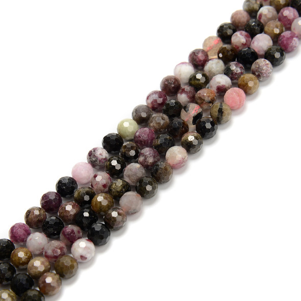 Tourmaline, Mix, Faceted Round, One 6mm Strand