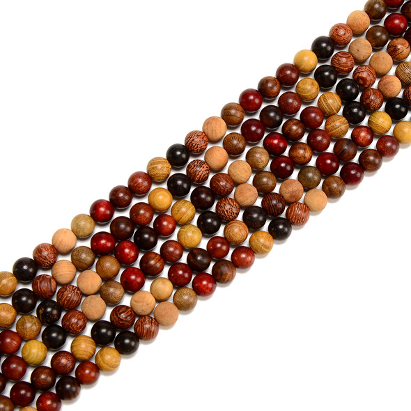 Wood, Colorful, Mixed, Smooth Round, One 8mm Strand