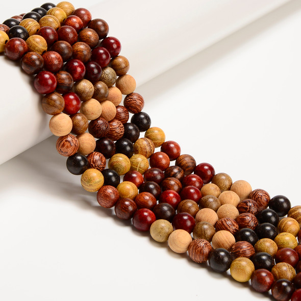 Wood, Colorful, Mixed, Smooth Round, One 8mm Strand