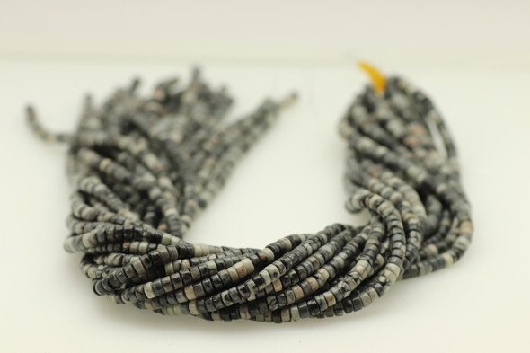 Black Silk Web Jasper, Natural, Heishi, 4x2mm, One Strand