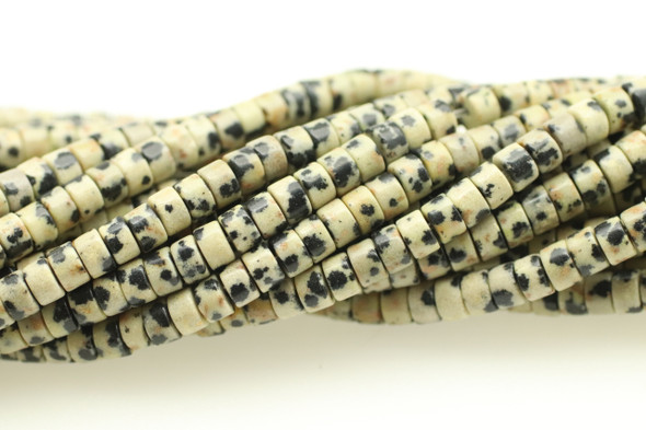 Dalmatian Stone "Jasper", Natural, Heishi, 4x2mm, One Strand