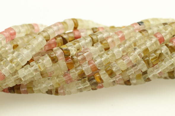 Watermelon Quartz Glass, Heishi, 4x2mm