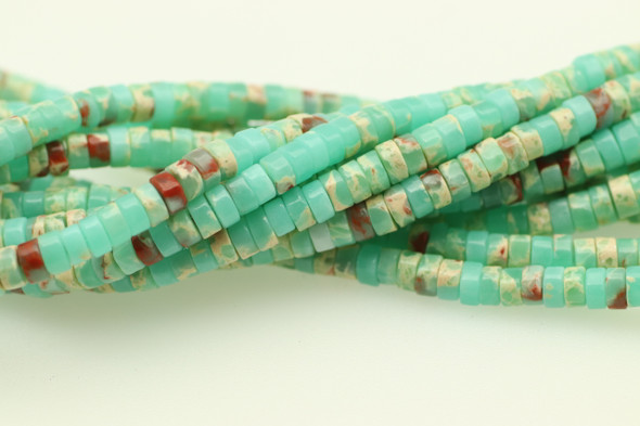 Impression Jasper, Green, Dyed, Heishi, 4x2mm, One Strand