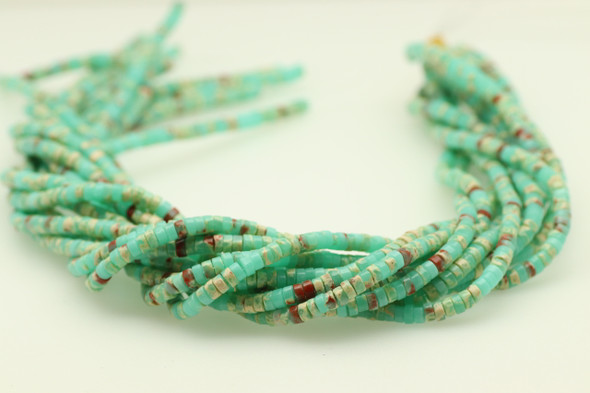 Impression Jasper, Green, Dyed, Heishi, 4x2mm, One Strand