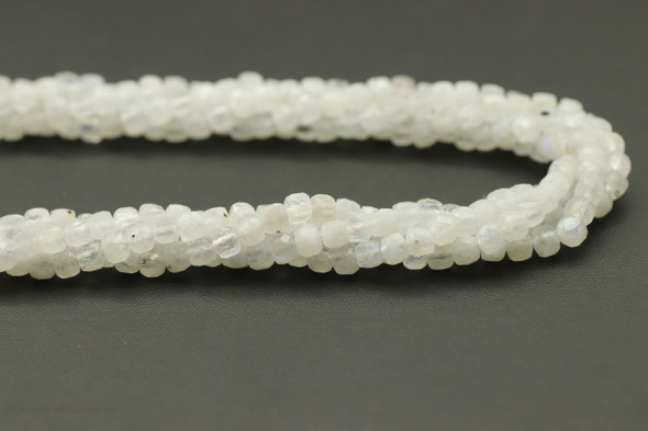 Moonstone, Natural, Faceted Cube, 4mm, One Strand