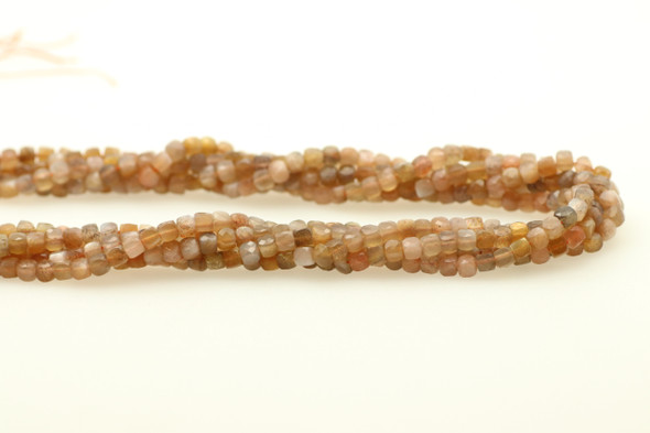 Sunstone, Natural, Faceted Cube, 4.5mm, One Strand