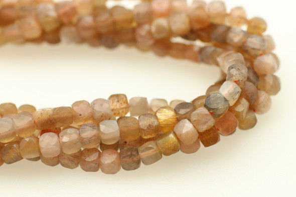Sunstone, Natural, Faceted Cube, 4.5mm, One Strand