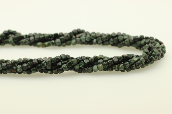 Seraphinite, Natural, Faceted Cube, 4mm, One Strand