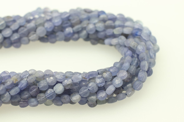 Tanzanite, Heated, Faceted Coin, 4mm, One Strand