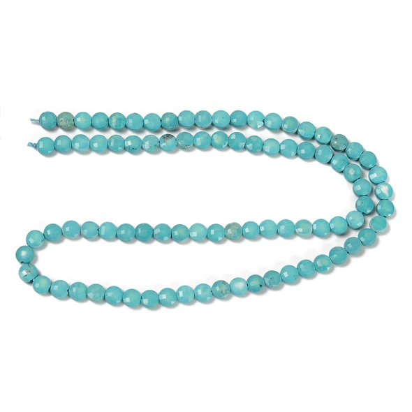 Turquoise, Green, Chinese, Stabilized, Faceted Coin, 4mm, One Strand