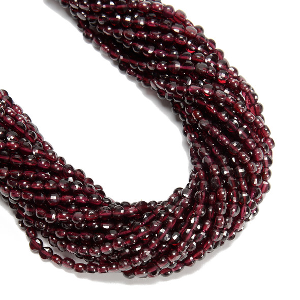 Garnet, Natural, Faceted Coin, 4mm, One Strand
