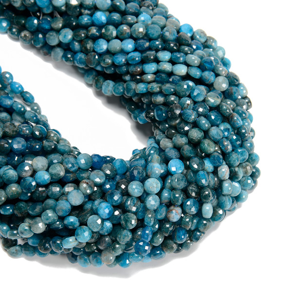 Apatite, Natural, Faceted Coin, 6mm, One Strand