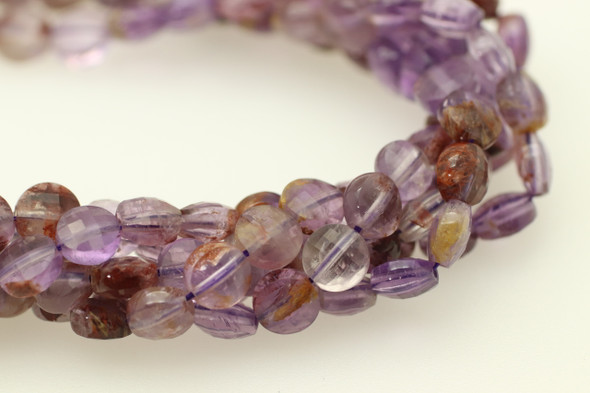 Super 7, Melody Stone, Natural, Faceted Coin, 6mm, One Strand