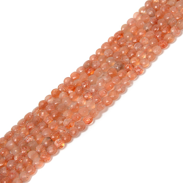 Sunstone, Natural, Faceted Coin, One 4mm Strand