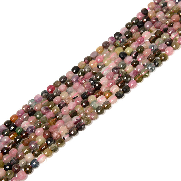 Tourmaline, Mixed, Natural, Faceted Coin, One 4mm Strand