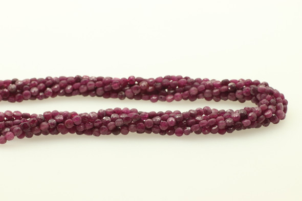 Ruby, Heated, Faceted Coin, 4mm, One Strand