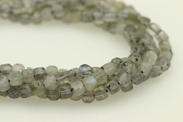 Labradorite, Natural, Faceted Cube, 5mm, One Strand
