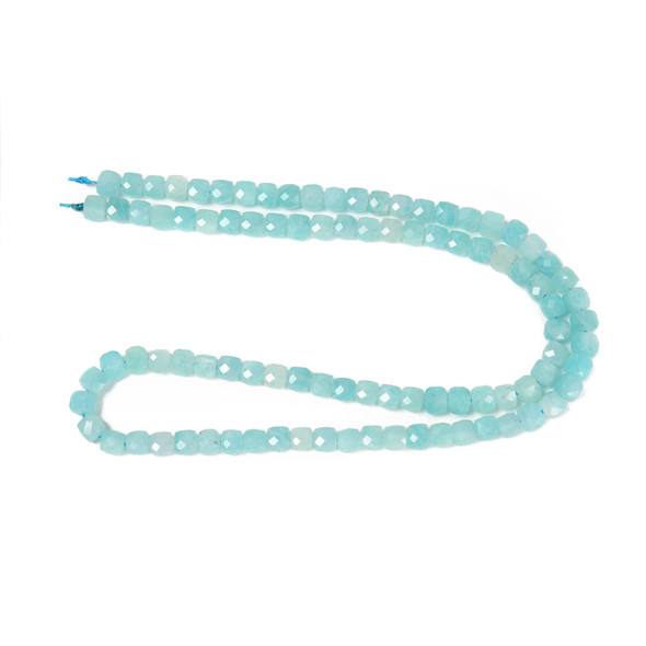 Amazonite, Natural, Faceted Cube, One 4mm Strand