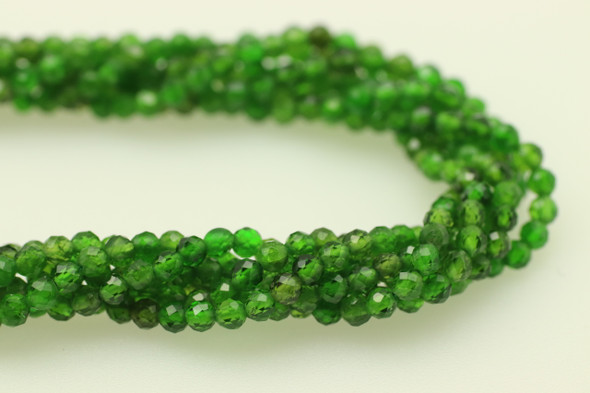 Chrome Diopside, Natural, Faceted Round, 3mm, One Strand