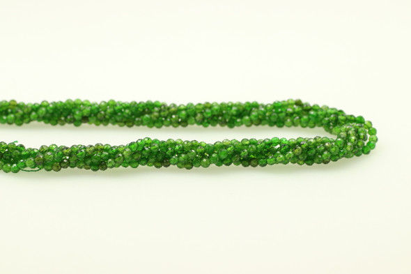 Chrome Diopside, Natural, Faceted Round, 3mm, One Strand