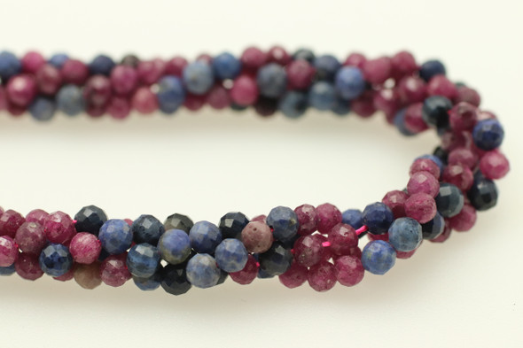Ruby & Sapphire, Natural, Faceted Round, 4mm, One Strand