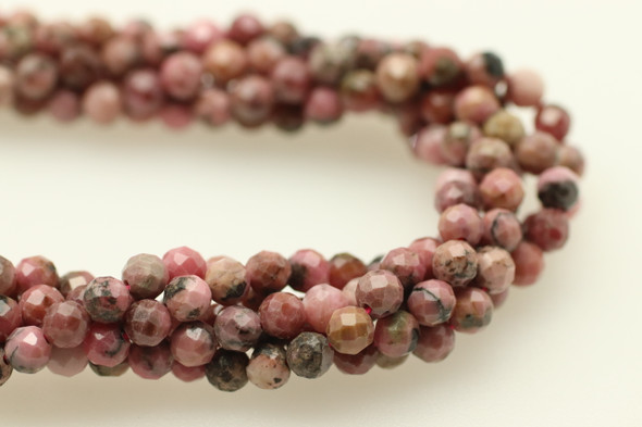 Rhodonite, Natural, Faceted Round, 4mm Strand
