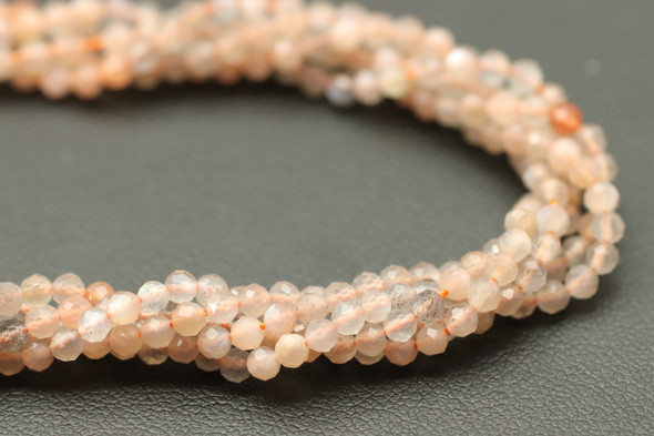 Peach Moonstone, Natural, Faceted Round, 2mm, One Strand