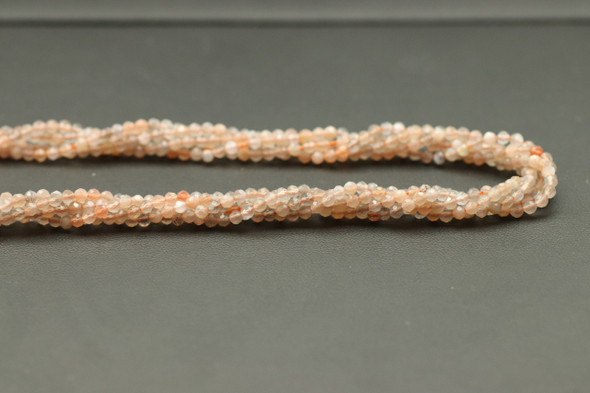 Peach Moonstone, Natural, Faceted Round, 2mm, One Strand