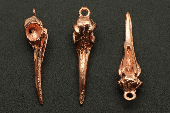 Humming Bird Skull, Double Sided, 38x8mm, Rose Gold Plated (Metal Alloy), approx 4 per bag