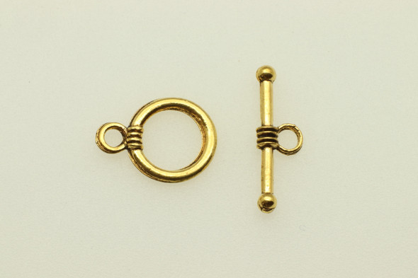 Toggle, 15x12x1.5mm, bar is 20x5mm at loop, Antique Gold Plated Metal Alloy, approx. 24 sets