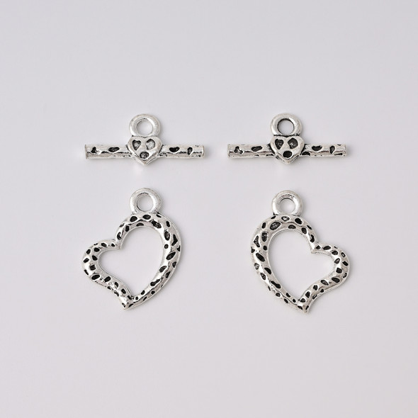 Toggle, Heart, 22x17mm, 22mm Bar, Antique Silver Plated Metal Alloy, approx. 7 sets