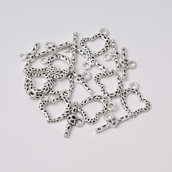 Toggle, Heart, 22x17mm, 22mm Bar, Antique Silver Plated Metal Alloy, approx. 7 sets