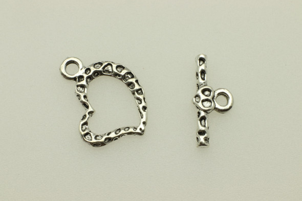 Toggle, Heart, 20x16x2mm, bar is 18x8mm at loop, Antique Silver Plated Metal Alloy, approx. 16 sets