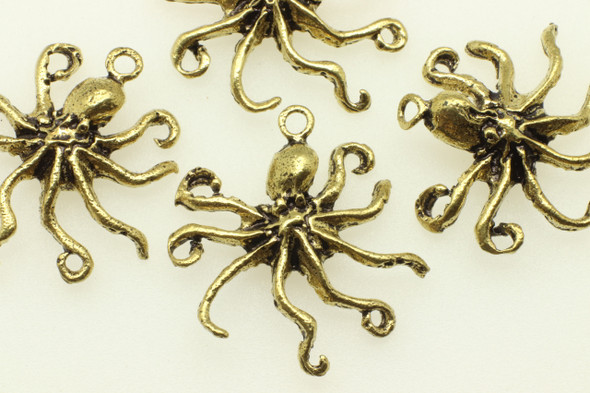Octopus, 24x21mm, Antique Gold Plated Metal Alloy, 9 PCS