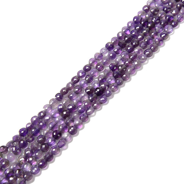 Amethyst, Natural, Faceted Coin, One 4mm Strand