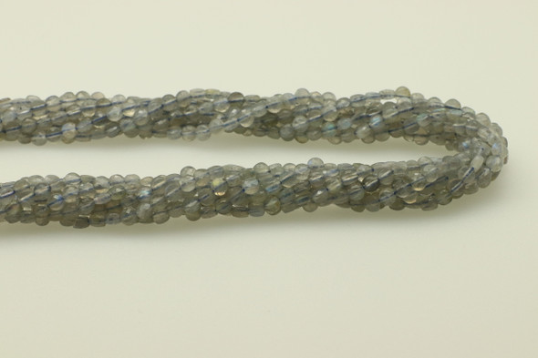Labradorite, Natural, Faceted Coin, 4mm, One Strand