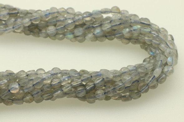 Labradorite, Natural, Faceted Coin, 4mm, One Strand