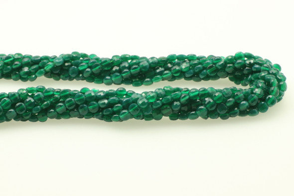 Agate, Green, Dyed, Faceted Coin, 4mm, One Strand
