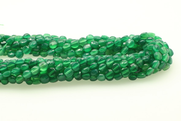 Agate, Green, Dyed, Faceted Coin, 6mm, One Strand