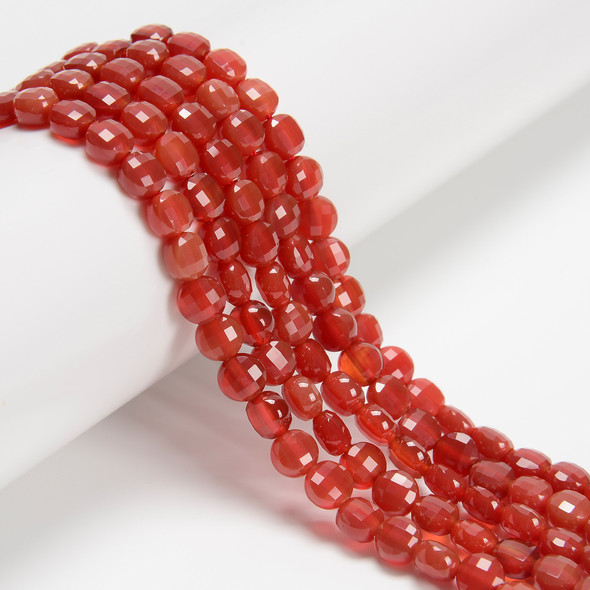 Carnelian, Agate, Heated, Faceted Coin, 6mm, One Strand