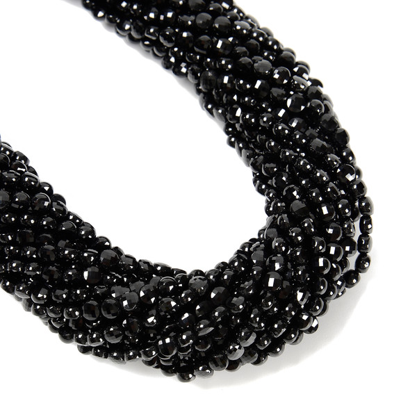 Black Spinel, Natural, Faceted Coin, 4mm, One Strand