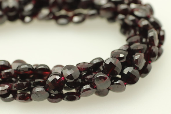 Garnet, Natural, Faceted Coin, 6mm, One Strand