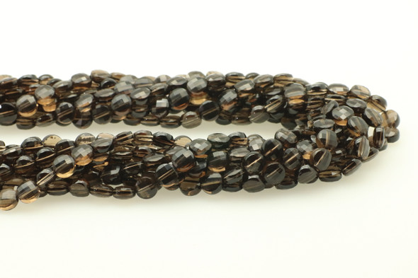 Smoky Quartz, Heated, Faceted Coin, 6mm, One Strand