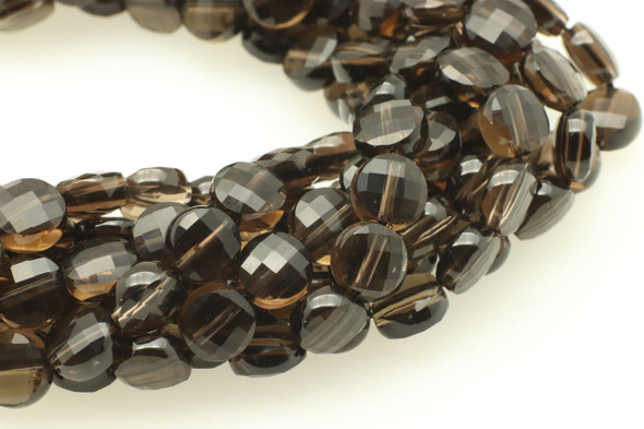 Smoky Quartz, Heated, Faceted Coin, 6mm, One Strand