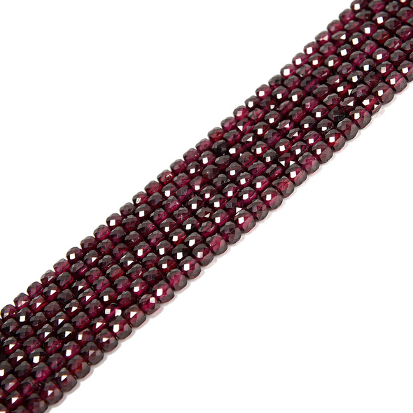Garnet, Natural, Faceted Cube Beads, One 4mm Strand