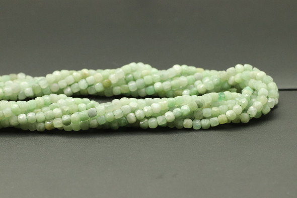 Jadeite, Natural, Faceted Cube, 4mm, One Strand