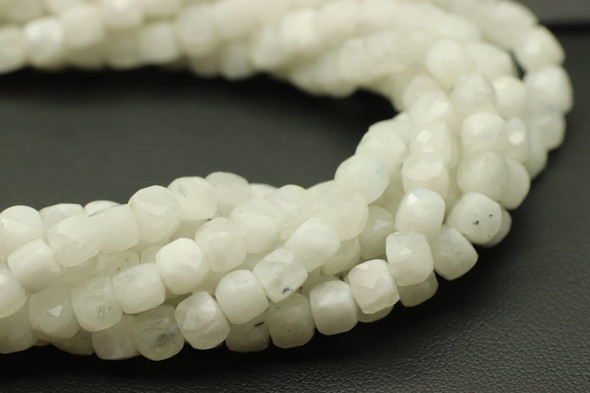 Moonstone, Blue, Natural, Faceted Cube, 4.5mm, One Strand